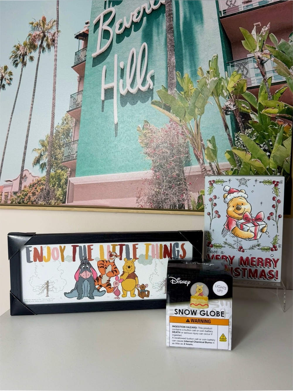 Disney Winnie The Pooh Lot 3pc Light Up Snow Globe Wall Art Christmas Sign
